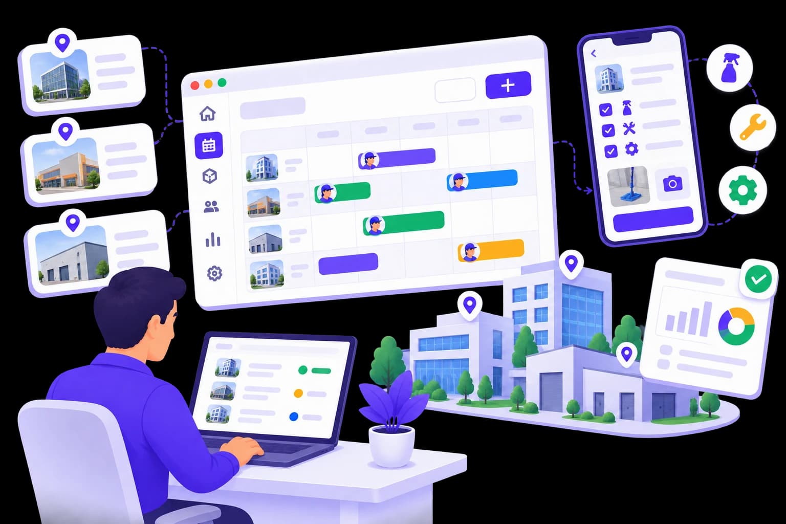 Planning Squoad des passages sur plusieurs sites clients, consignes sur mobile et suivi de l’activité